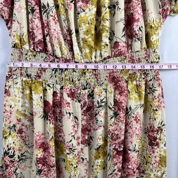 Umgee Dress Off Shoulder Womens size 1XL floral Cinched Ruffled High Low Chiffon - Picture 6 of 9